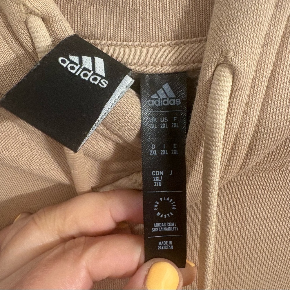 Adidas Men's Tan Hoodie 2XL Pullover Fleece — Beige Oversized Fit - Picture 3 of 4